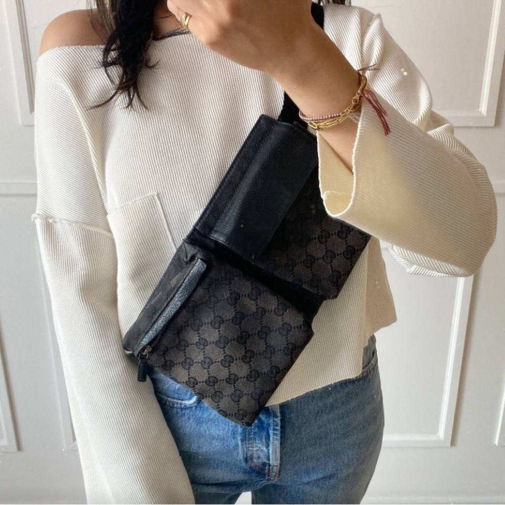 Gucci Black and Gray Monogram Crossbody Bag